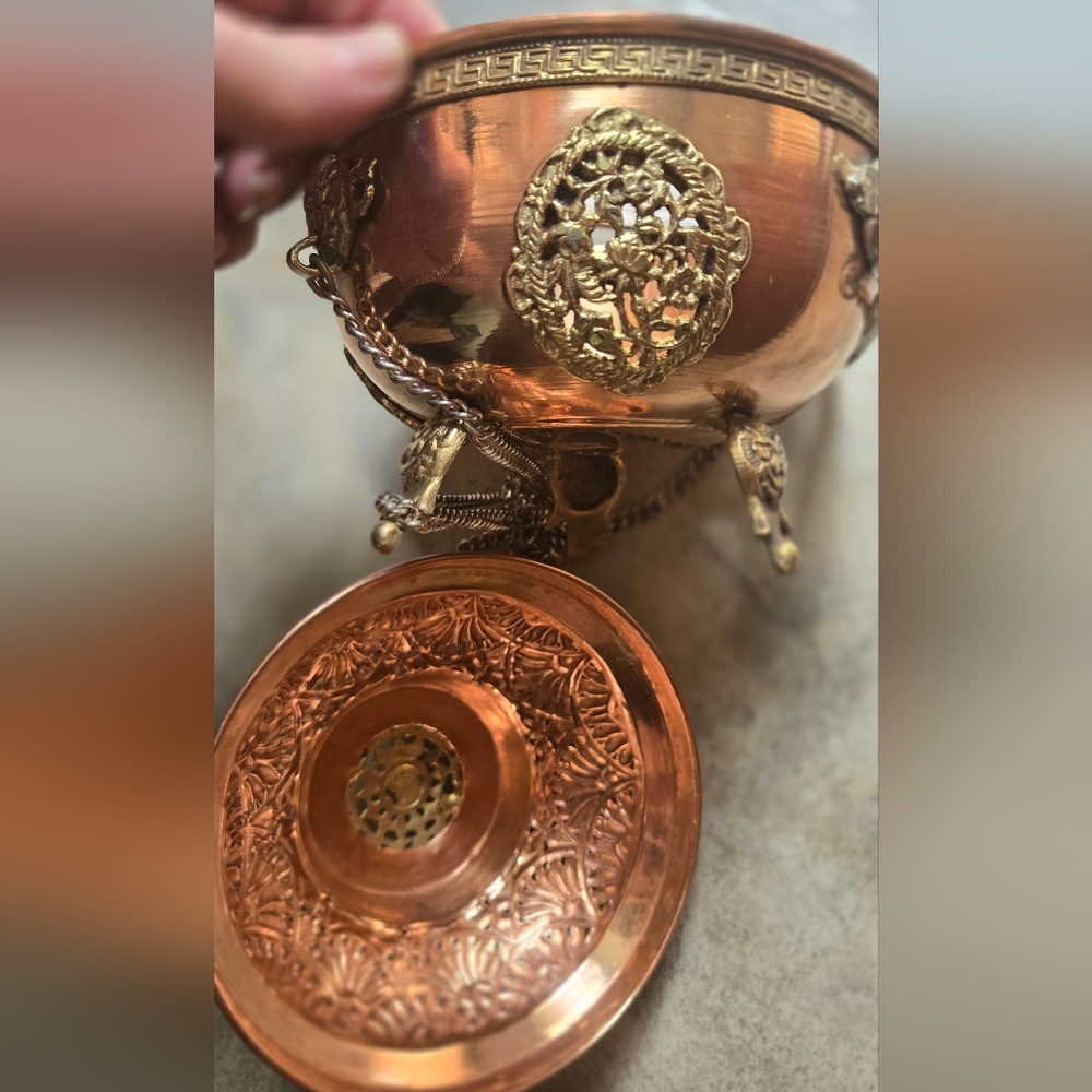 HOST PICK! 🎉Tibetan Ornate Copper Silver & Gold Lantern Candle & Incense Burner - Picture 5 of 15